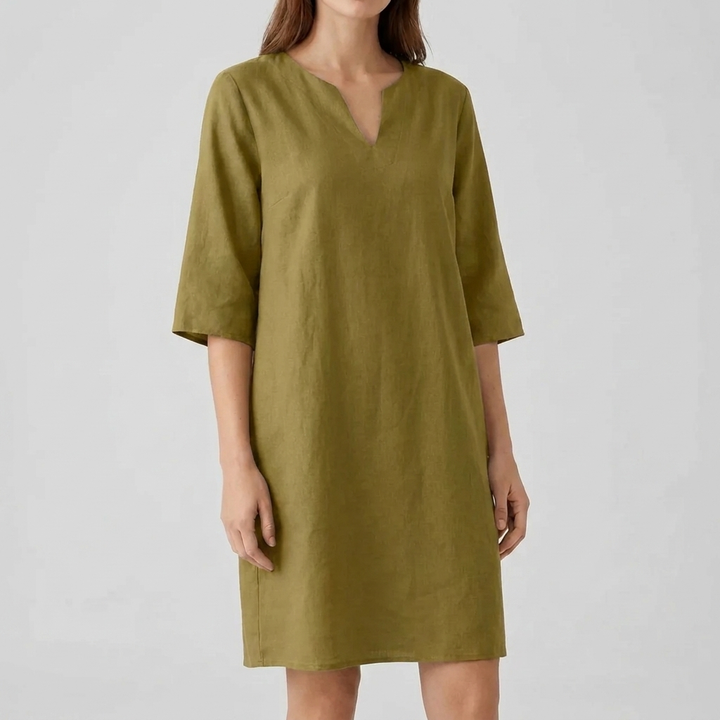 Vintage midi-jurk voor dames met korte mouwen