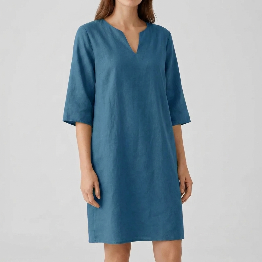 Vintage midi-jurk voor dames met korte mouwen