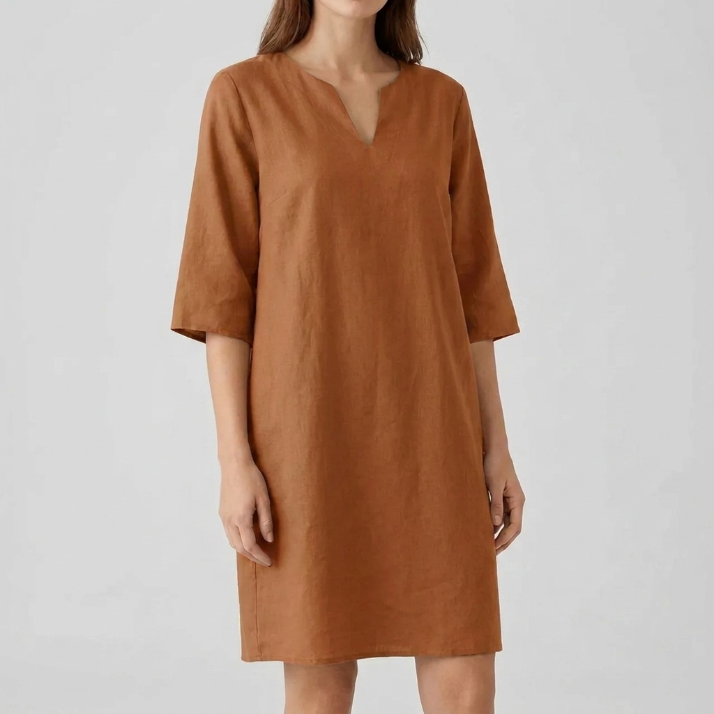 Vintage midi-jurk voor dames met korte mouwen