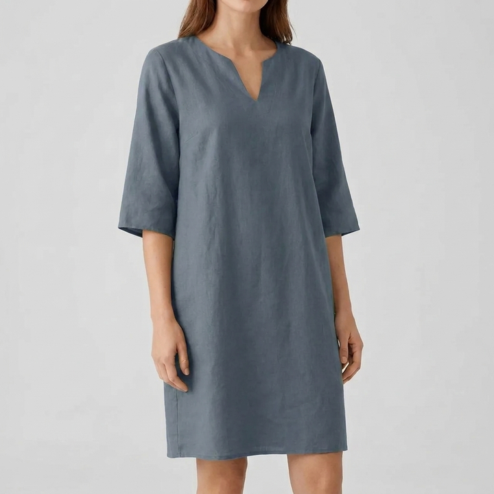 Vintage midi-jurk voor dames met korte mouwen