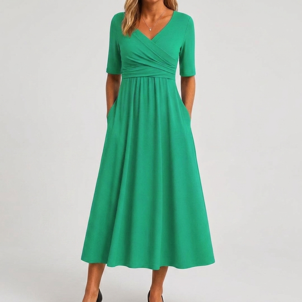 Dames Casual Zomerjurk met V-Hals en Klassieke Stijl