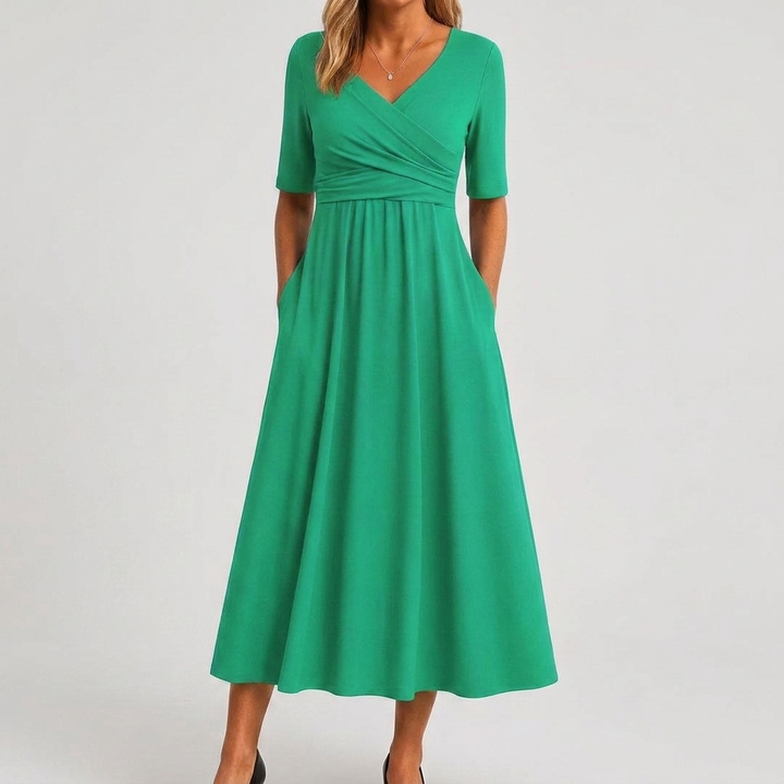 Dames Casual Zomerjurk met V-Hals en Klassieke Stijl