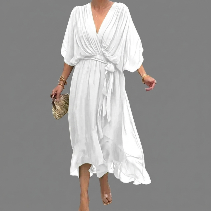 Dames Elegante Jurk met Batwing Mouwen en Comfortabele Pasvorm