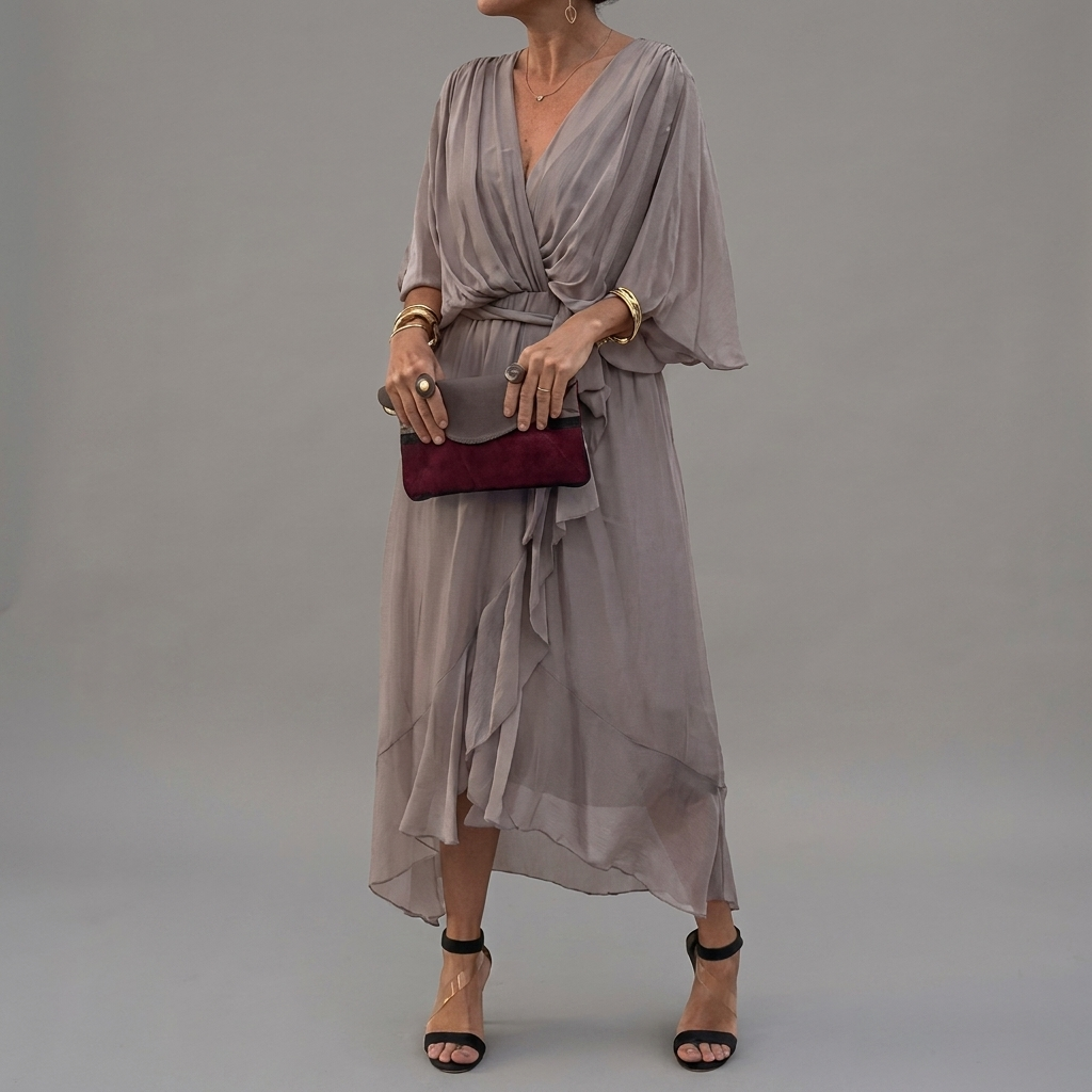 Dames Elegante Jurk met Batwing Mouwen en Comfortabele Pasvorm