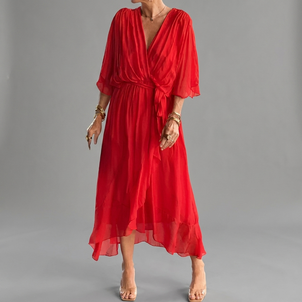 Dames Elegante Jurk met Batwing Mouwen en Comfortabele Pasvorm