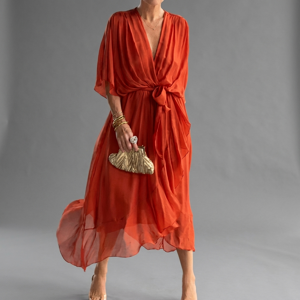 Dames Elegante Jurk met Batwing Mouwen en Comfortabele Pasvorm