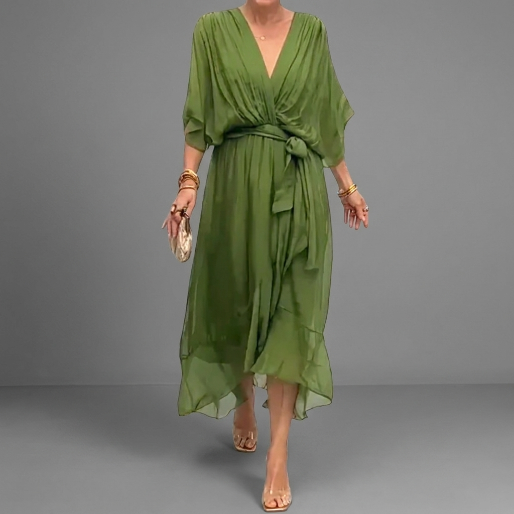 Dames Elegante Jurk met Batwing Mouwen en Comfortabele Pasvorm