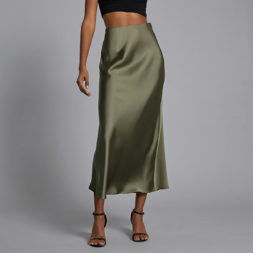 Dames Satin Rok met Slim Fit Pasvorm en Elegante Middellange Lengte