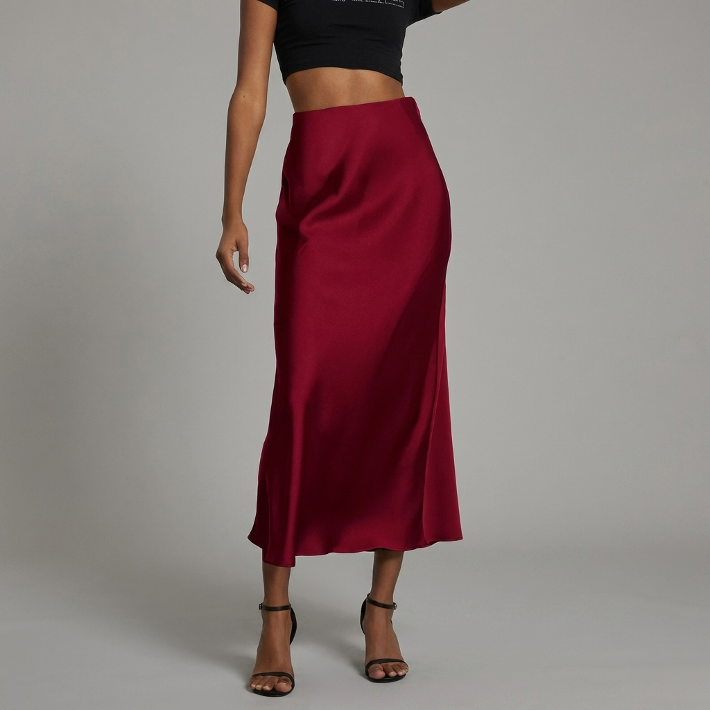 Dames Satin Rok met Slim Fit Pasvorm en Elegante Middellange Lengte