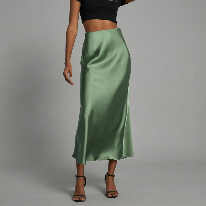 Dames Satin Rok met Slim Fit Pasvorm en Elegante Middellange Lengte