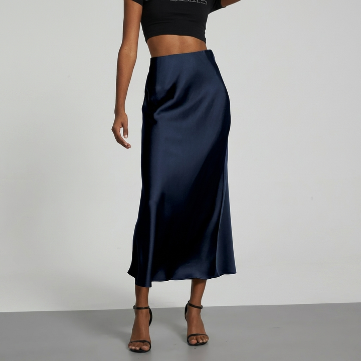 Dames Satin Rok met Slim Fit Pasvorm en Elegante Middellange Lengte
