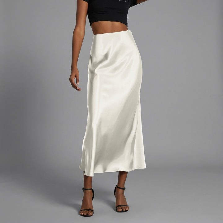 Dames Satin Rok met Slim Fit Pasvorm en Elegante Middellange Lengte