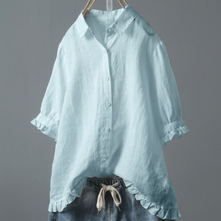 Dames Blouse Casual met Ruches Knoopsluiting