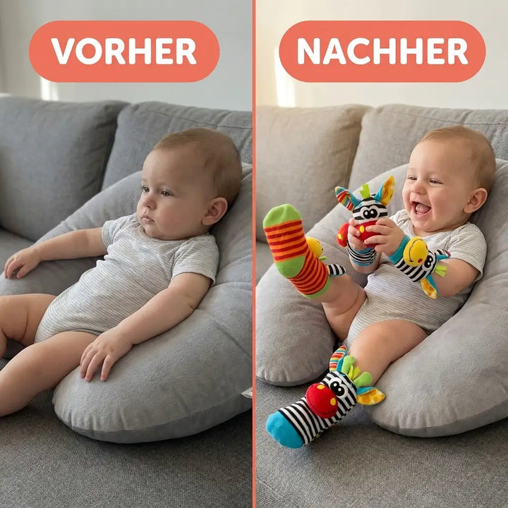 Rammelaar-set voor baby's voor hand en voet (sokken), 4 stuks, katoen, 0–12 maanden