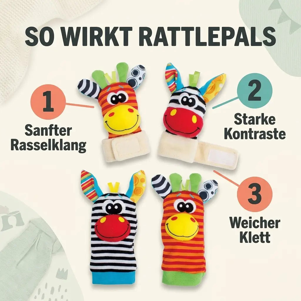 Rammelaar-set voor baby's voor hand en voet (sokken), 4 stuks, katoen, 0–12 maanden