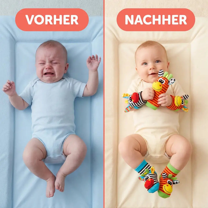Rammelaar-set voor baby's voor hand en voet (sokken), 4 stuks, katoen, 0–12 maanden