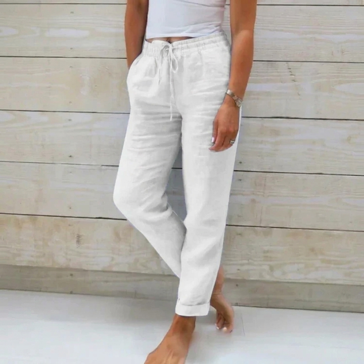 Casual damesbroek met hoge taille en rechte pijpen