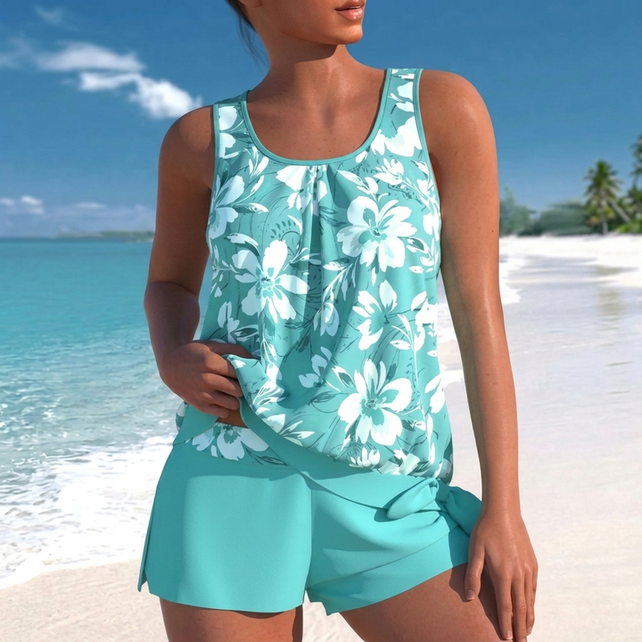 Damesbadpak met print en bijpassende short