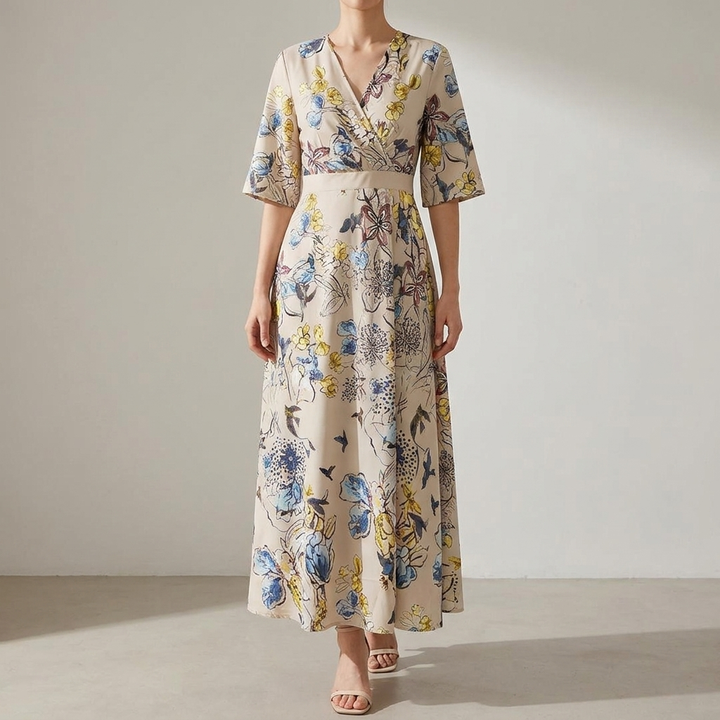 Zomerse casual jurk met korte mouwen en bloemenprint voor dames