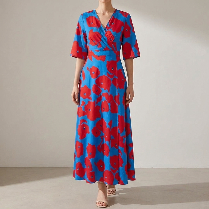 Zomerse casual jurk met korte mouwen en bloemenprint voor dames