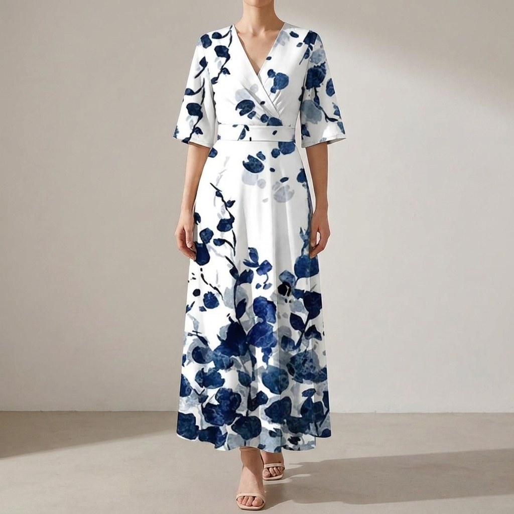 Zomerse casual jurk met korte mouwen en bloemenprint voor dames