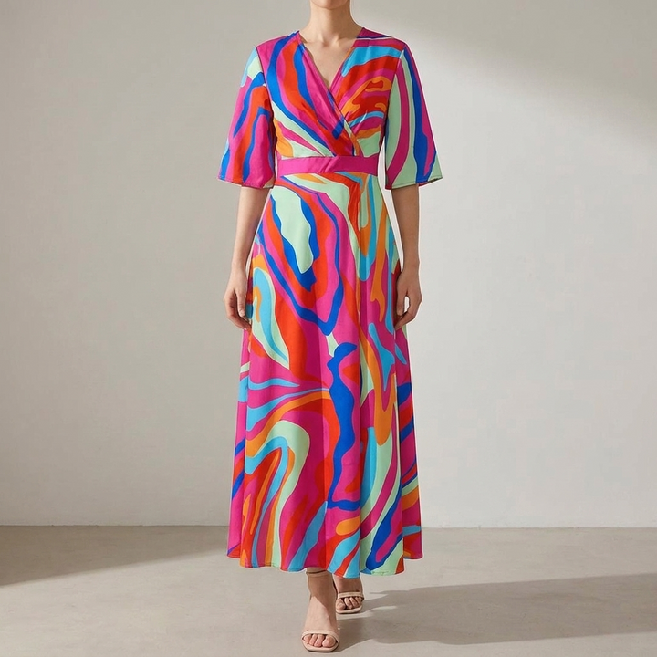 Zomerse casual jurk met korte mouwen en bloemenprint voor dames
