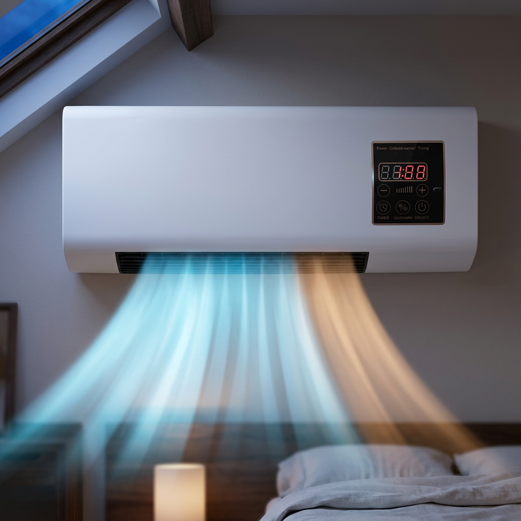 4-in-1 kanaalloze wandairco – koelen, verwarmen, ventileren, ontvochtigen, stille werking met timer
