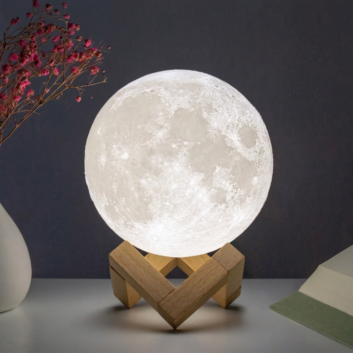 3D-geprinte maan-nachtlamp met aanraakschakelaar voor interieurdecoratie