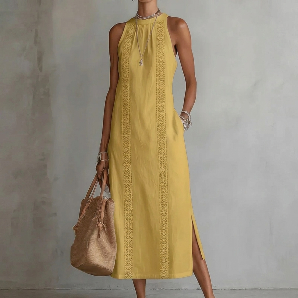 Zomerjurk met halternek en kanten patchwork voor dames