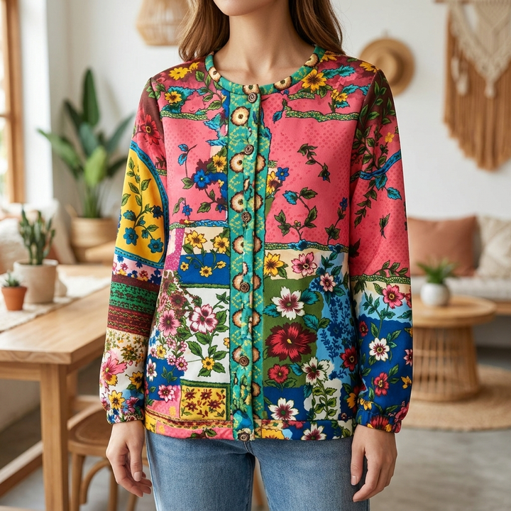 Vintage damesvest met bloemenpatchwork