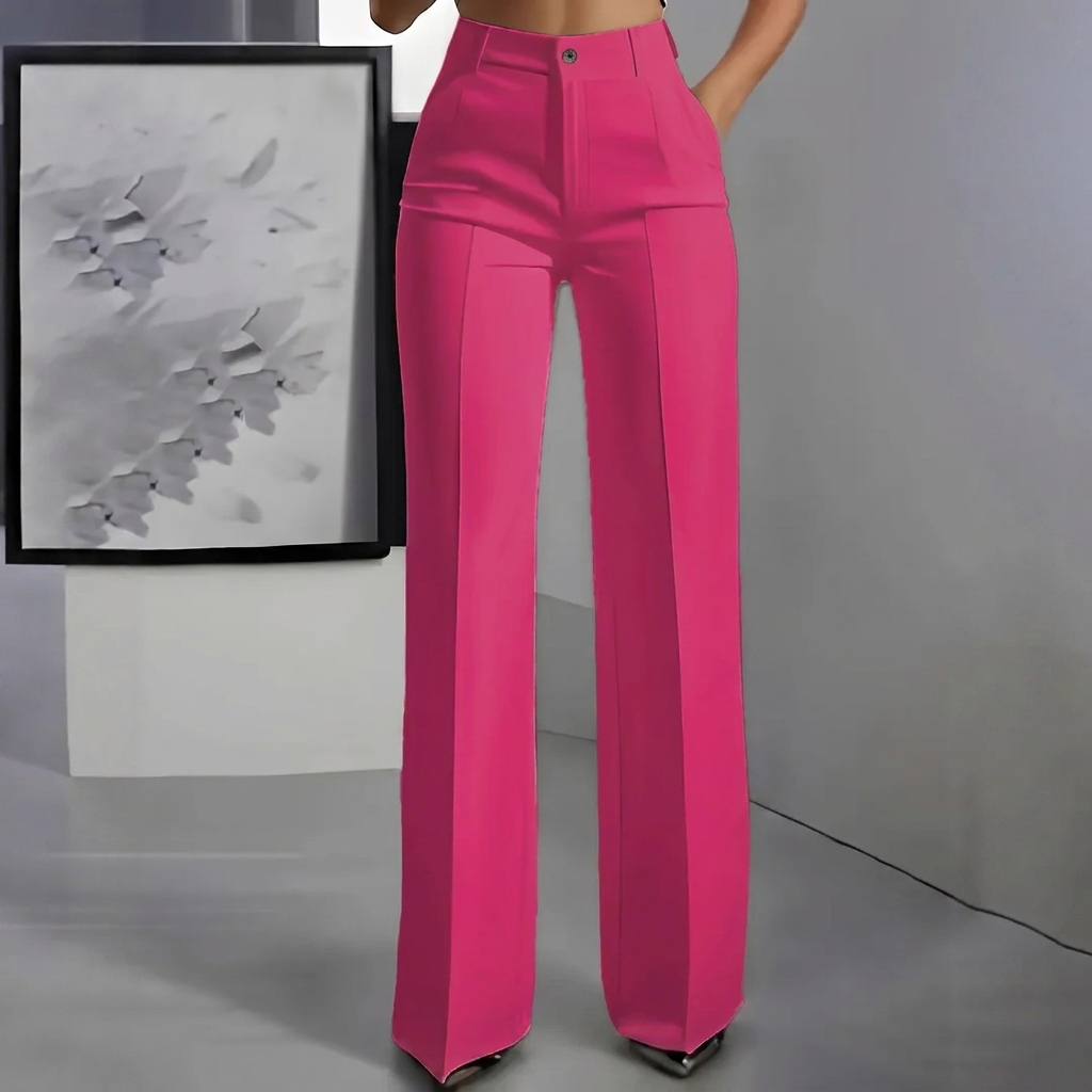 Damespakbroek met hoge taille, gedrapeerde pijpen en rechte pijpen