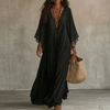 Boho maxi-jurk voor dames met kanten V-hals en vleermuismouwen