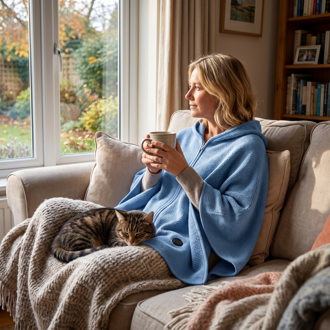 Verwarmde omslagdoek met capuchon en rits, warm in 15 tellen