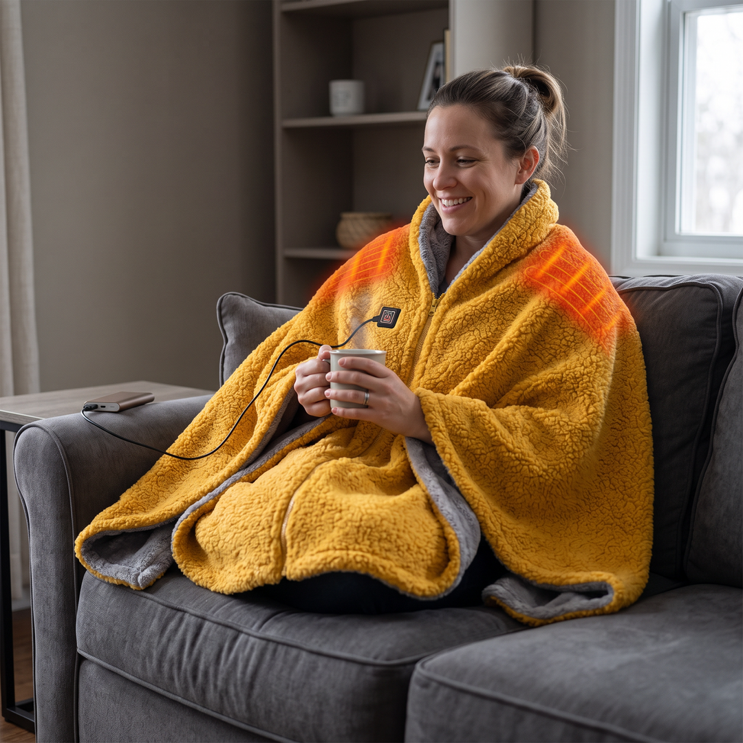 USB-verwarmde sherpa plaid met drie standen en rits