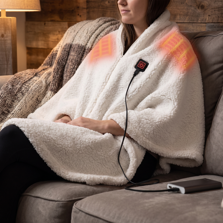 USB-verwarmde sherpa plaid met drie standen en rits