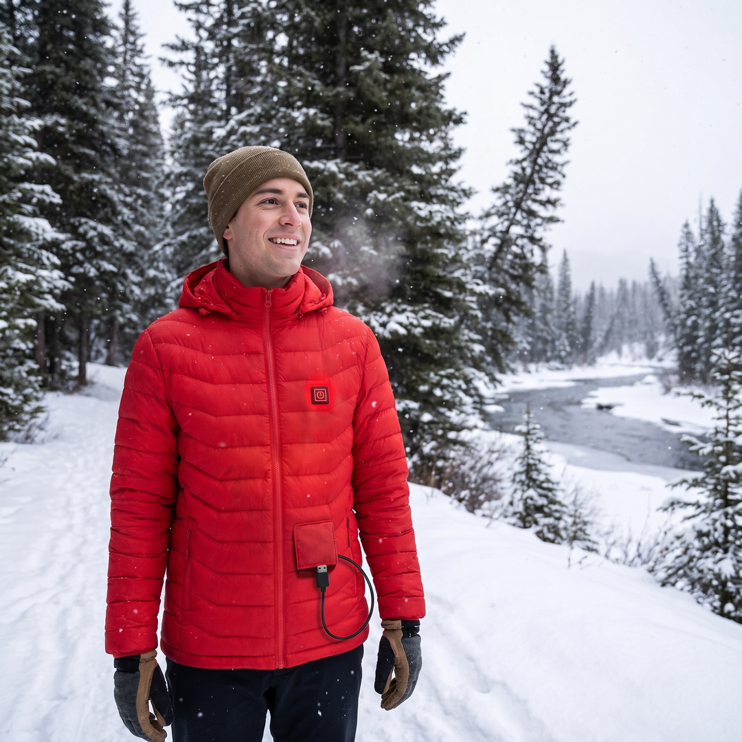 Verwarmde unisex jas met 9 warmtezones en afneembare capuchon