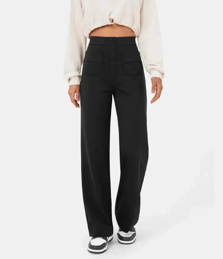 Elastische comfortabele broek met hoge taille en rechte pijpen voor dames - Phoebe