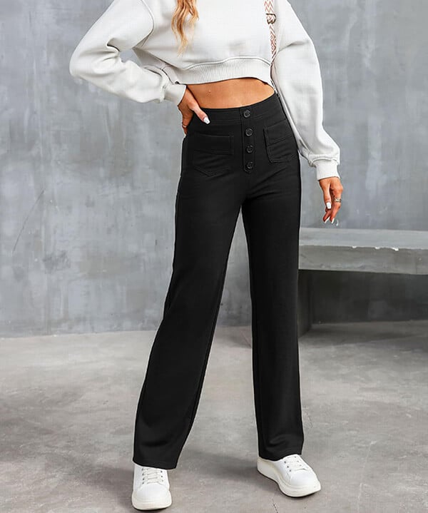 Elastische comfortabele broek met hoge taille en rechte pijpen voor dames - Phoebe