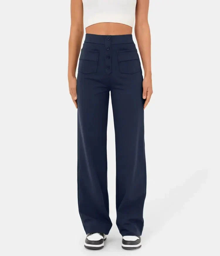 Elastische comfortabele broek met hoge taille en rechte pijpen voor dames - Phoebe