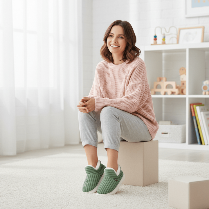 Huissloffen laarsjes enkellaarsjes corduroy sherpa fleece instap antislip