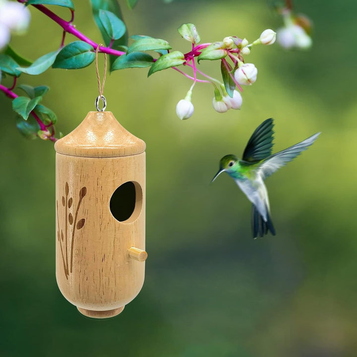 Kolibriehuisje houten nestkast mini gesneden hangend tuin buiten