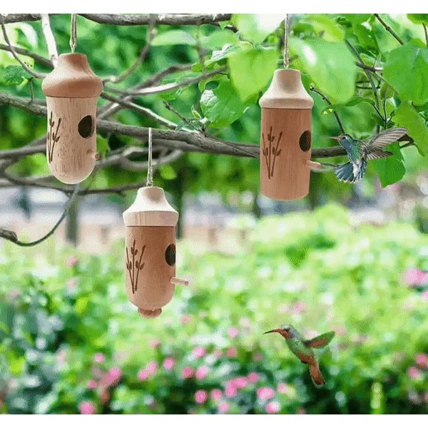 Kolibriehuisje houten nestkast mini gesneden hangend tuin buiten