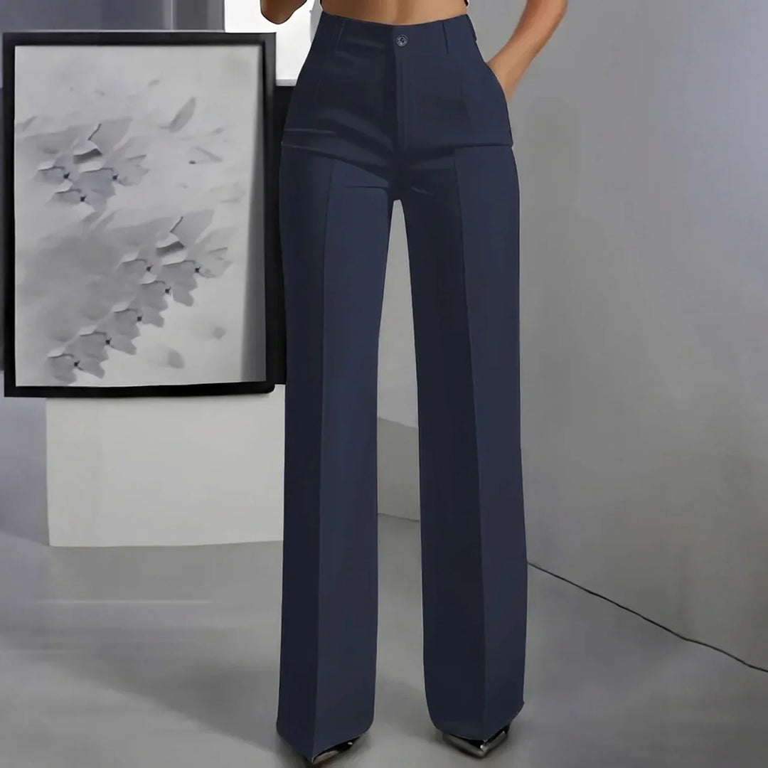 Damespakbroek met hoge taille, gedrapeerde pijpen en rechte pijpen