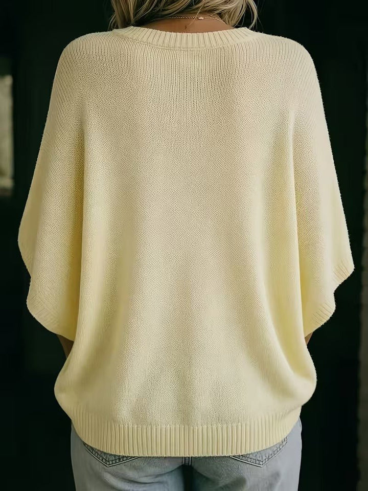 Casual gebreid bovenstuk met korte vleermuismouwen en ronde hals