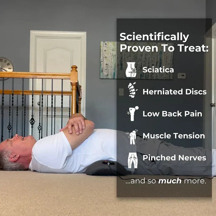 Rugmassageapparaat met Warmte en Trilling, Lendensteun voor Verlichting van Ischias, Onderrugpijn en Houdingscorrectie – 3-in-1 Thuistherapie