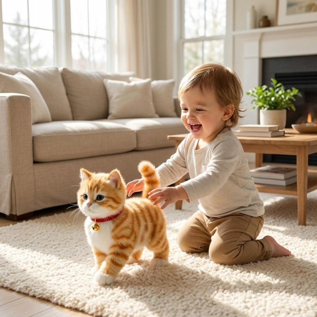 Interactieve kattenspeelgoedrobot met zachte pluche vacht, loopt en miauwt, elektronisch huisdier poesje