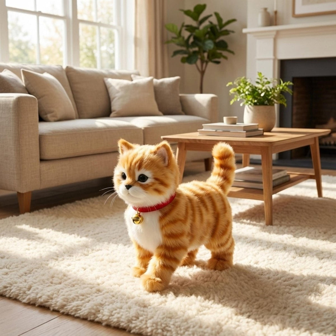 Interactieve kattenspeelgoedrobot met zachte pluche vacht, loopt en miauwt, elektronisch huisdier poesje