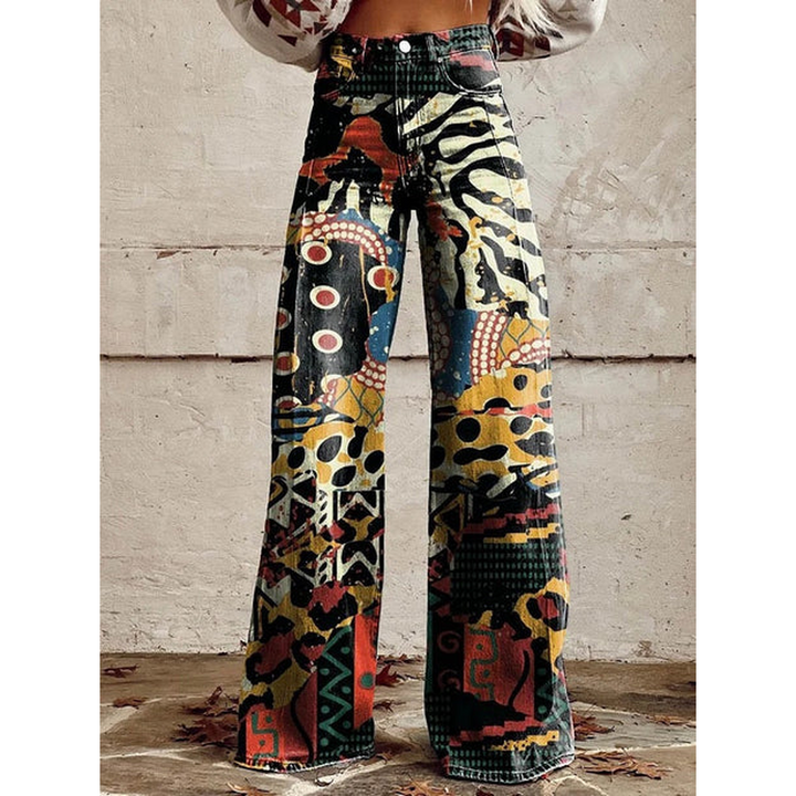 Lange denim broek voor dames – Ritan bloemen- en effen prints