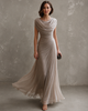 Gedrapeerde maxi-jurk met mouwloos silhouet