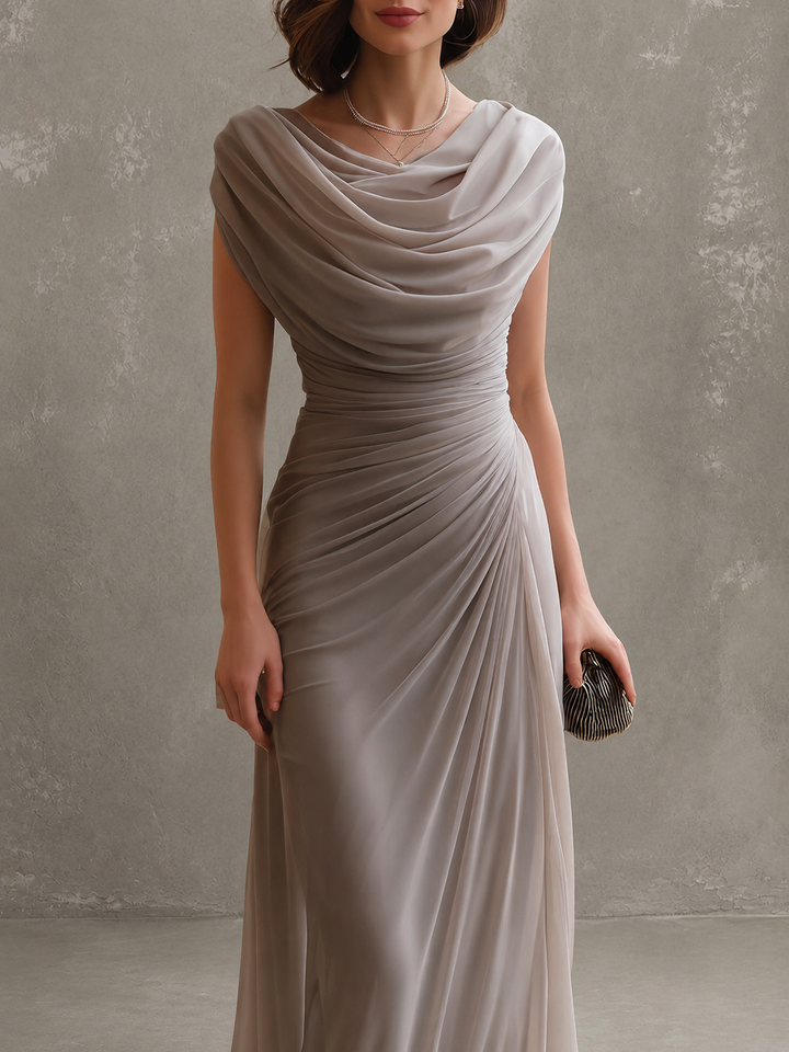 Elegante gedrapeerde maxi-jurk - mouwloze formele avondjurk